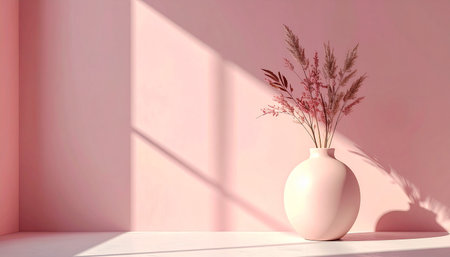 Pampas grass in a vase on a pink wall backgroundの素材