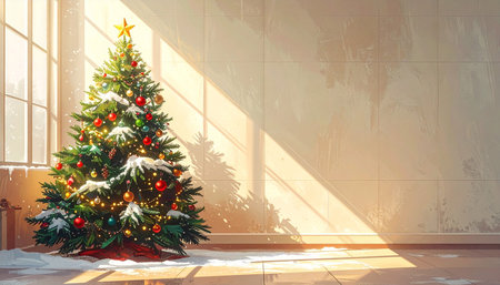 Christmas tree in the interior of the room. 3D illustration.の素材