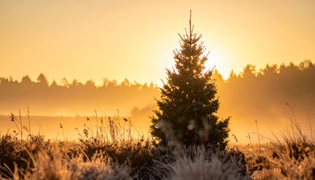 Frosty morning in the meadow. Beautiful winter landscape.の素材