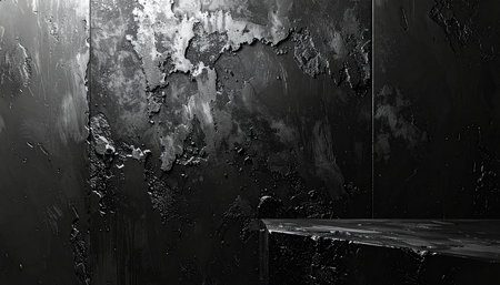 Black concrete wall and floor. 3d rendering. Computer digital drawing.の素材