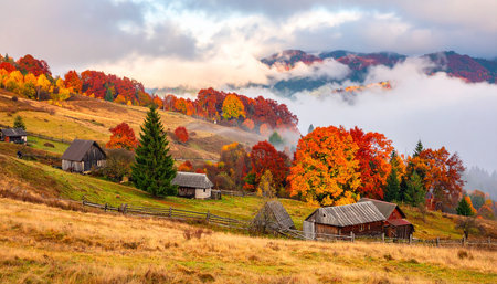Colorful autumn landscape in the Carpathian mountains. Ukraine, Europe.の素材