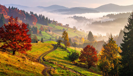Autumn landscape in the Carpathian mountains. Ukraine, Europe.の素材