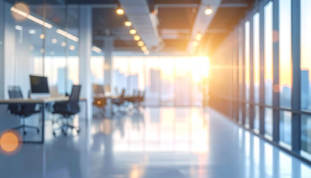 Blurred image of modern office interior with bokeh background.の素材