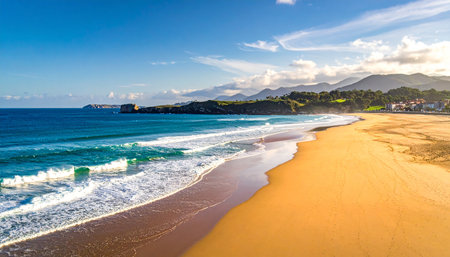 Panoramic view of the beautiful sandy beach on the island of Sardinia, Italyの素材