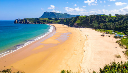 Panoramic view of the beautiful sandy beach on the Atlantic Ocean in Portugalの素材