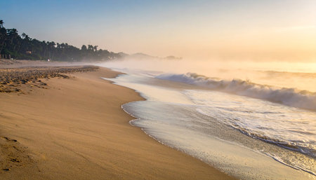 Beautiful sunrise on the beach. Sri Lanka. Panorama.の素材