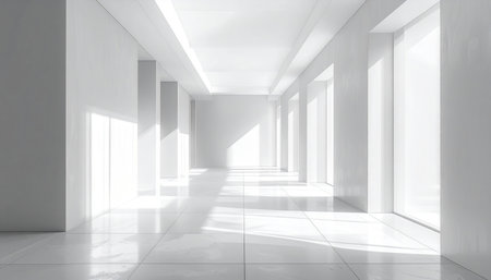 Abstract white architecture background, empty room with light from window. 3D renderingの素材