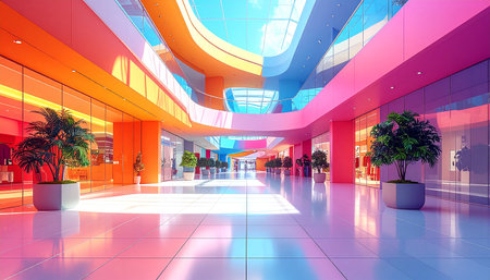 Interior of modern shopping mall. 3d render illustration design.の素材