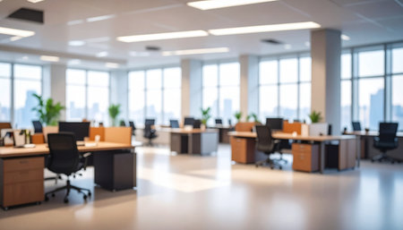 Blurred image of modern office interior for background usage. Shallow depth of field.の素材