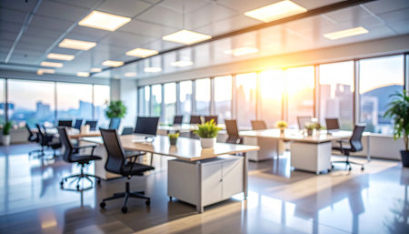 Blurred image of modern office interior with bokeh background.の素材