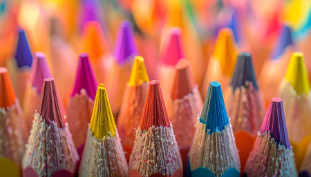Colorful pencils for children, close-up, selective focusの素材