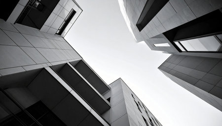 Modern apartment buildings. Facade of a modern apartment building. Black and white.の素材