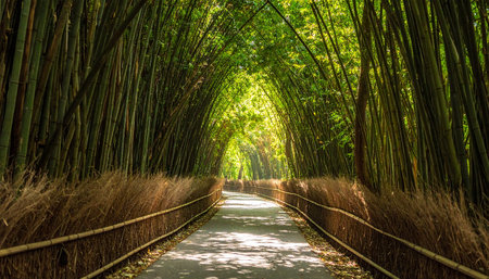 Bamboo tunnel in Arashiyama, Kyoto, Japan.の素材