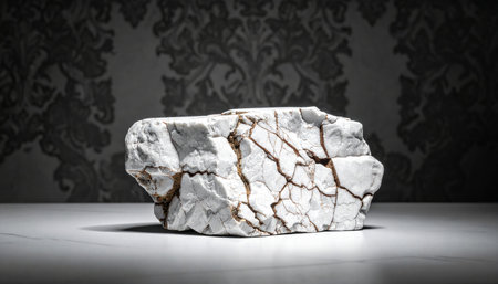 White marble on the table against the background of a vintage wall.の素材