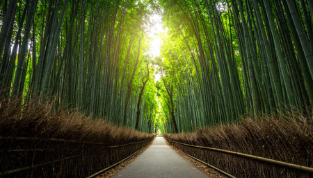 Arashiyama Bamboo Forest in Kyoto, Japan. Nature Backgroundの素材