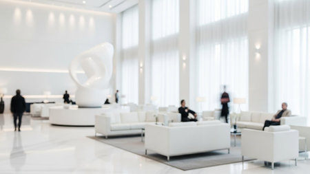 Abstract blur and defocused lobby of modern office building interior for backgroundの素材