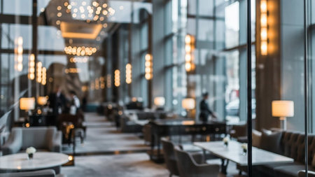 Blurred background of cafe or restaurant with bokeh lights.の素材