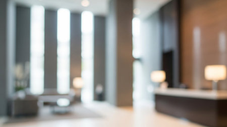 Abstract blur hotel lobby interior for background - Vintage filter processing style picturesの素材