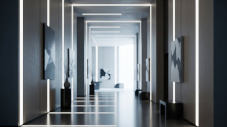 Abstract image of empty corridor in modern office building. 3d renderingの素材