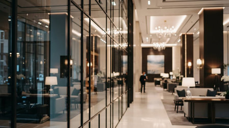 Blurred view of modern office lobby interior. Business and lifestyle conceptの素材