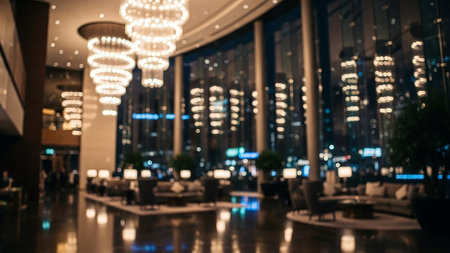 Abstract blur hotel lobby interior for background - Vintage filter processing style picturesの素材