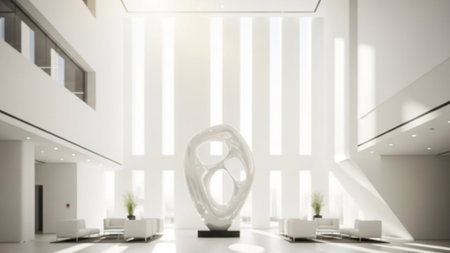 Modern office interior with glass sculpture. 3d rendering mock up blurredの素材