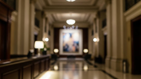 Abstract blur hotel lobby interior for background. (vintage tone)の素材