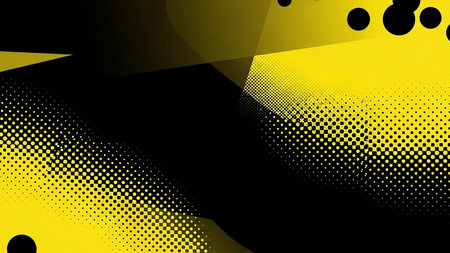 Abstract background with halftone dots in yellow and black colors.の素材