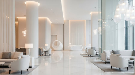 Luxury living room interior with white sofa and armchairs.の素材