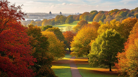 Autumn in Paris, France. Panoramic view of the city park.の素材