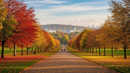 Autumn in Paris, France. Panoramic view of the city park.の素材