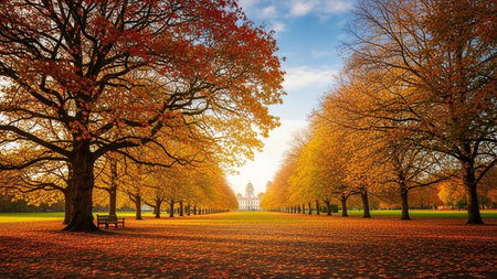 Autumn in the park. Fall season in the park. Beautiful landscape.の素材