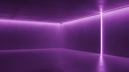 Purple neon light in a concrete interior. 3D rendering.の素材