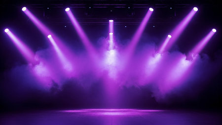 Purple stage background with spotlights and smoke. 3d renderingの素材