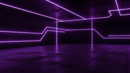 3d render, abstract background, empty room with purple neon lightsの素材
