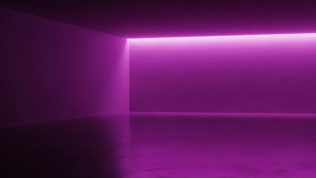 Purple neon light in empty room, 3d rendering. Computer digital drawing.の素材