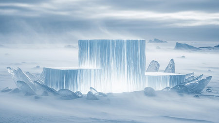 Icebergs on the frozen lake in winter. Toned.の素材