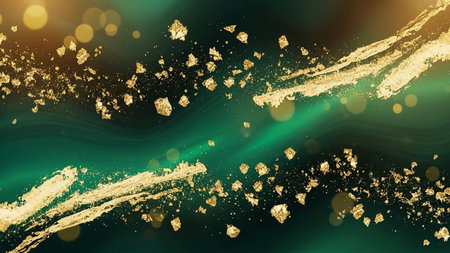 Abstract background with gold glittering particles. 3d rendering, 3d illustration.の素材