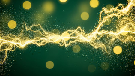 3d render, abstract background with golden glowing particles and bokehの素材