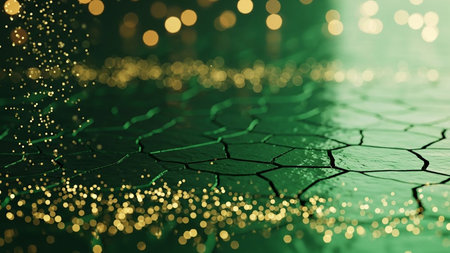 Abstract green background with glowing particles. 3d rendering, 3d illustration.の素材