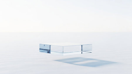 Empty glass table on a white background. 3d render illustration.の素材