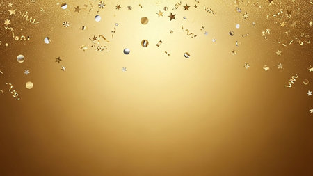 Abstract gold background with bokeh lights and stars. Festive background.の素材