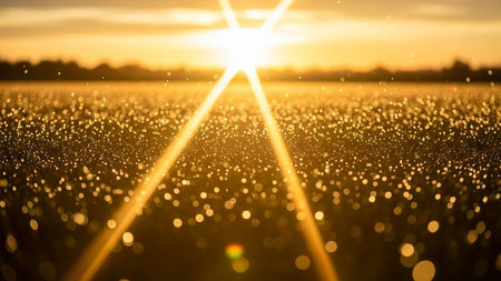 abstract golden bokeh background with light rays and lens flareの素材