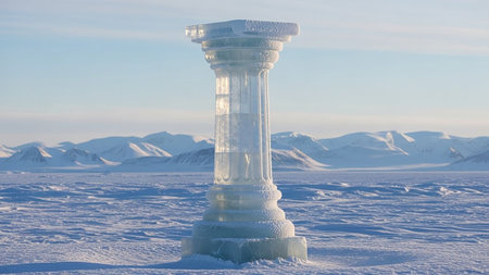 Ice sculpture on the frozen Lake Baikal, Siberia, Russiaの素材