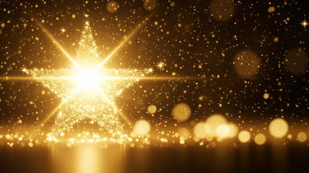 Abstract gold christmas background with bokeh lights and stars.の素材
