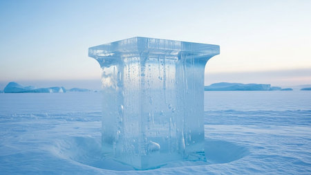 Ice cube on Lake Baikal in winter, Siberia, Russiaの素材