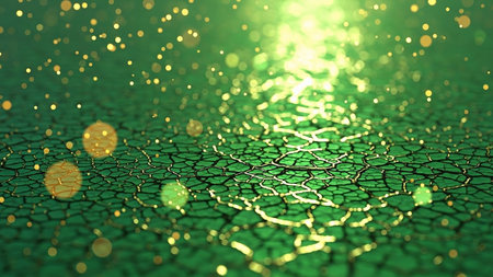 Abstract 3d rendering of cracked ground background with bokeh lights.の素材