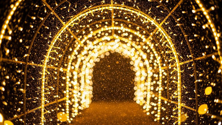 Bokeh lights on the ceiling in the form of a tunnelの素材