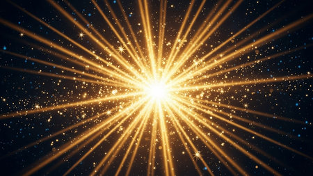 Abstract background with golden lights and stars. Space for your text.の素材