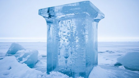Ice cube on the ice of Lake Baikal, Siberia, Russiaの素材